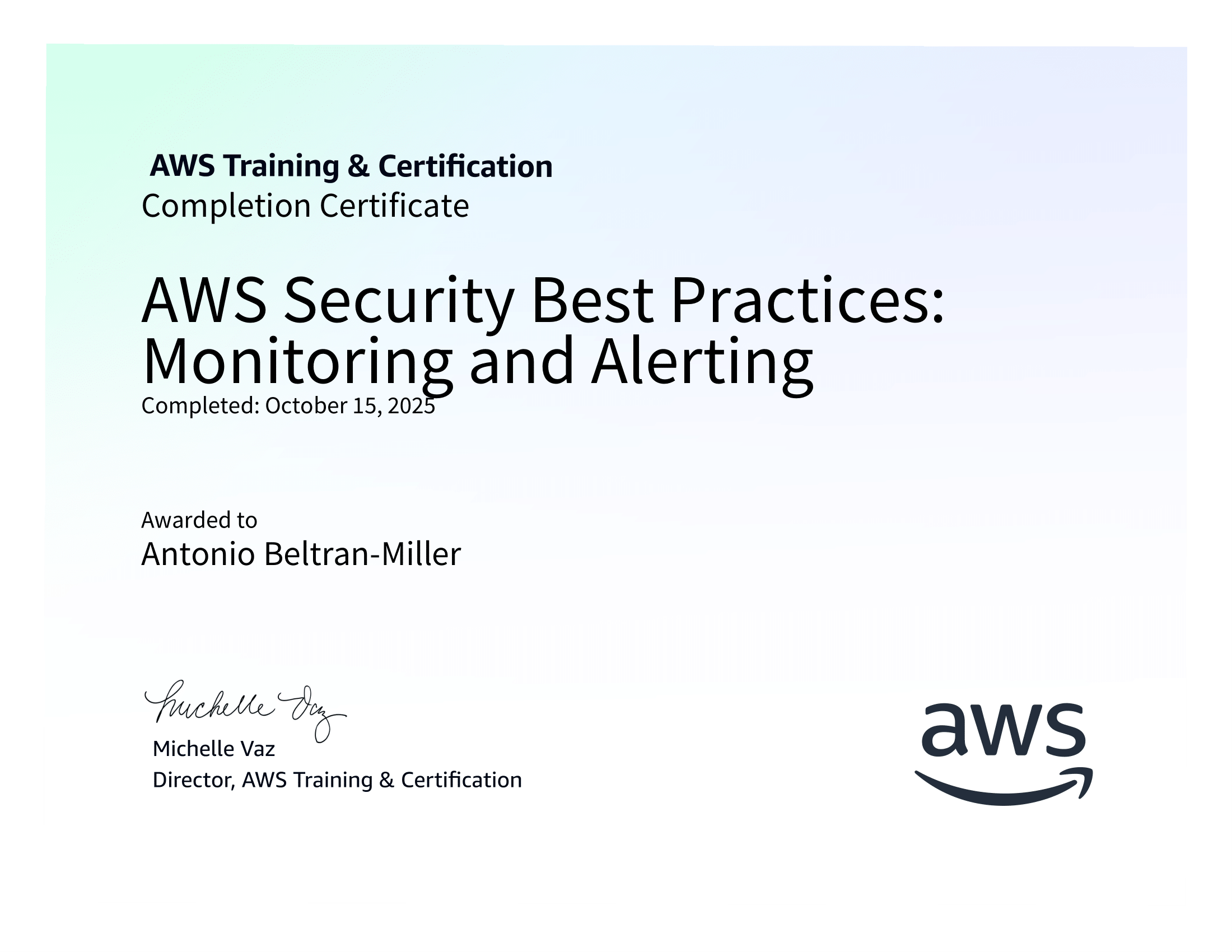 AWS Security Best Practices Specialization badge